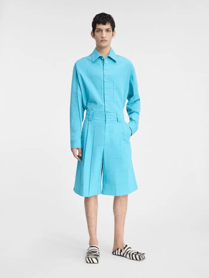 Men Trousers and Shorts JACQUEMUS The Navega Pleated Shorts Turquoise