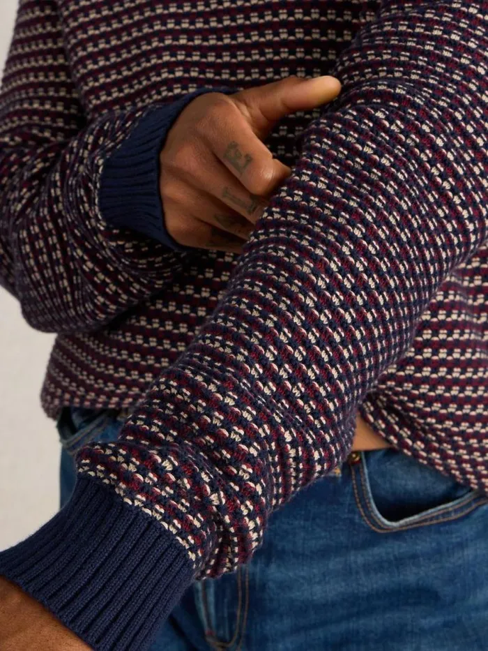 Men Tuck Stitch Crew Plum Multi White Stuff Knitwear Men Tuck Stitch Crew Plum Multi White Stuff Knitwear