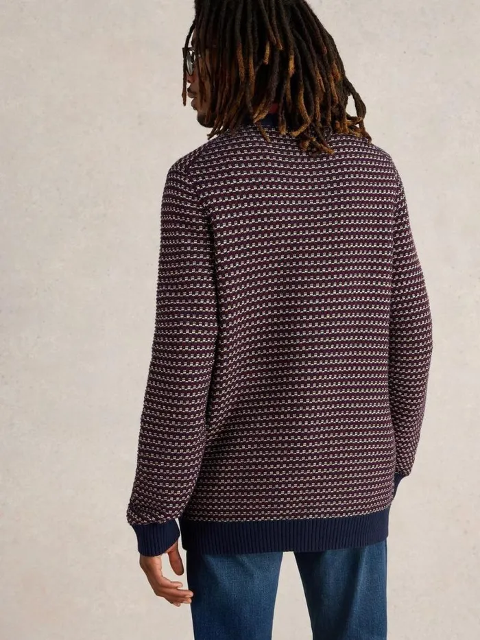 Men Tuck Stitch Crew Plum Multi White Stuff Knitwear Men Tuck Stitch Crew Plum Multi White Stuff Knitwear