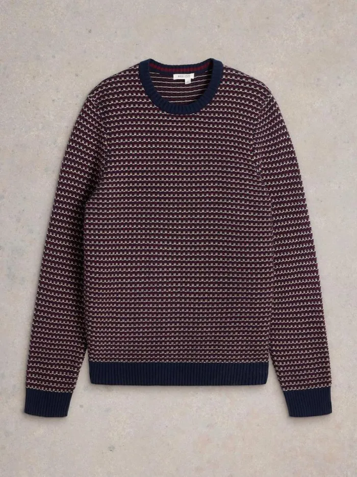 Men Tuck Stitch Crew Plum Multi White Stuff Knitwear Men Tuck Stitch Crew Plum Multi White Stuff Knitwear