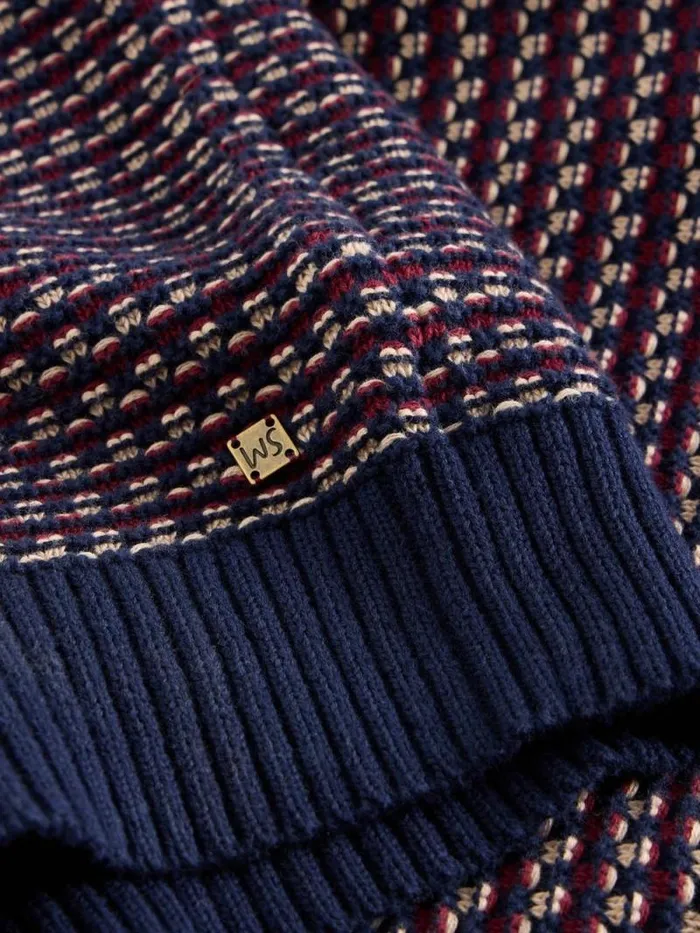 Men Tuck Stitch Crew Plum Multi White Stuff Knitwear Men Tuck Stitch Crew Plum Multi White Stuff Knitwear