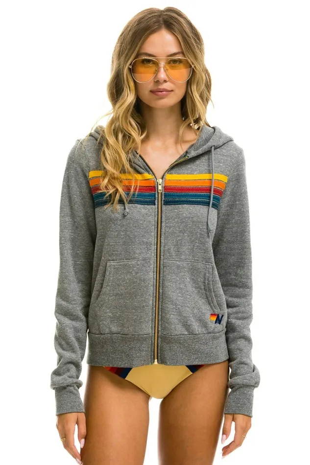 MenWomen Tops Aviator Nation 5 STRIPE HOODIE 8211 HEATHER GREY