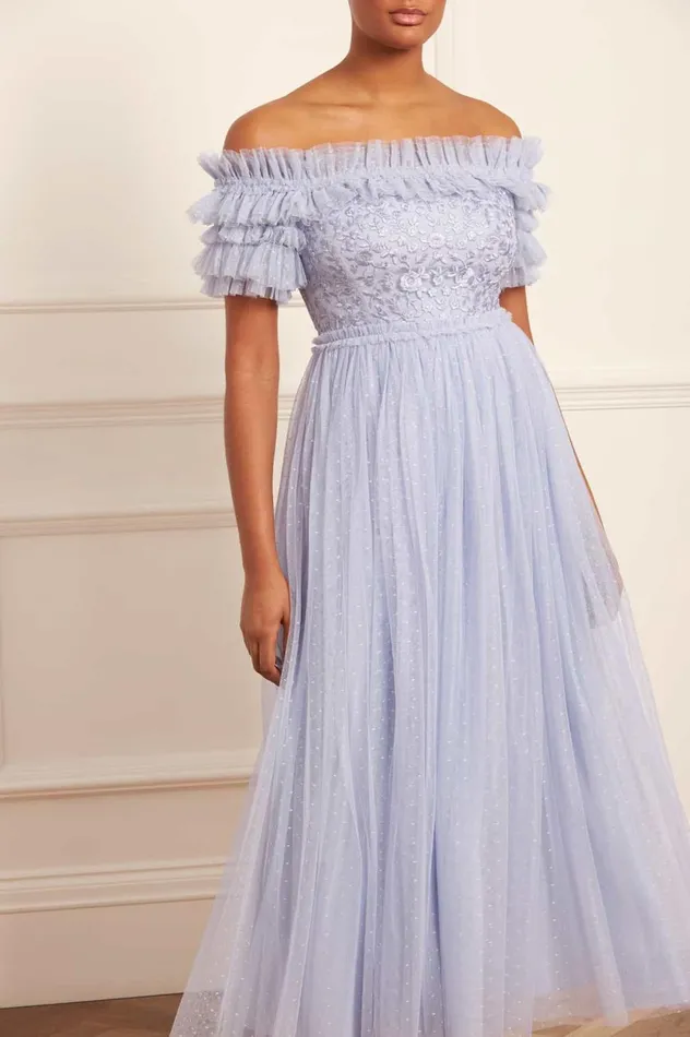 Midsummer Lace Bodice OffShoulder Ankle Gown Blue Women Needle and Thread Dresses