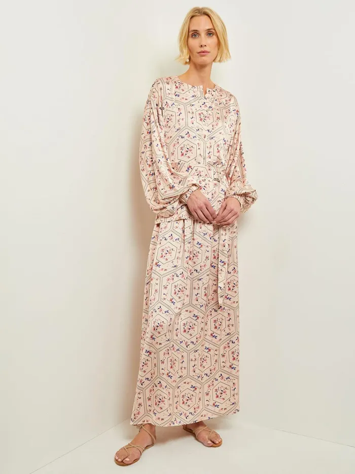 Misook Balloon Sleeve Belted Blouse 8211 Floral Print Crepe De Chine Women Tops and Tees