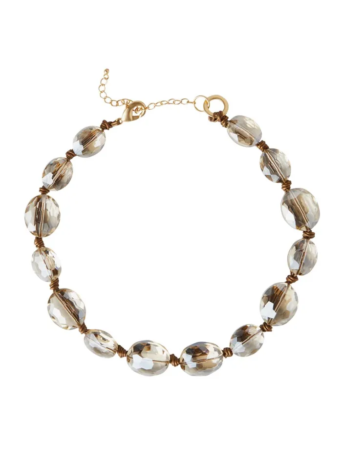 Misook Champagne Crystal Woven Leather Necklace Women Necklaces