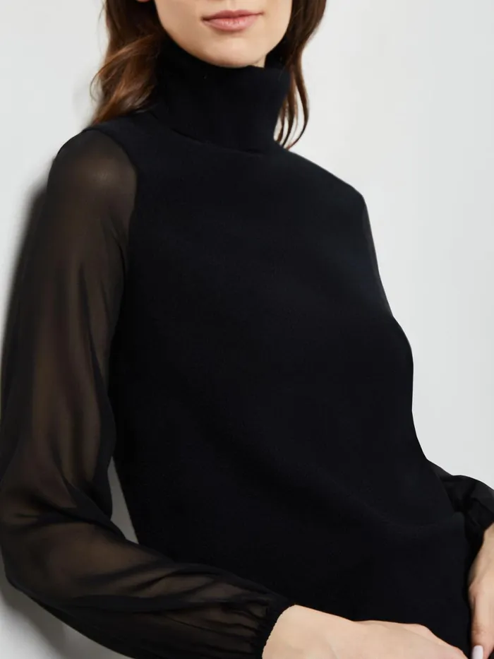 Misook Chiffon Sleeve Cashmere Turtleneck Women Tops and Tees Misook Chiffon Sleeve Cashmere Turtleneck Women Tops and Tees