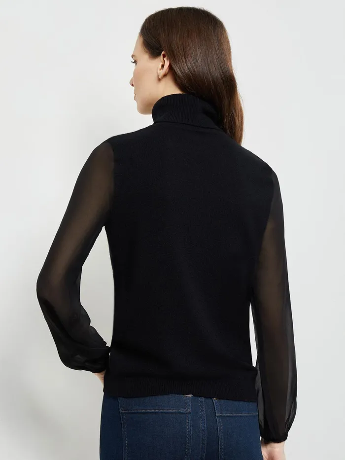 Misook Chiffon Sleeve Cashmere Turtleneck Women Tops and Tees Misook Chiffon Sleeve Cashmere Turtleneck Women Tops and Tees