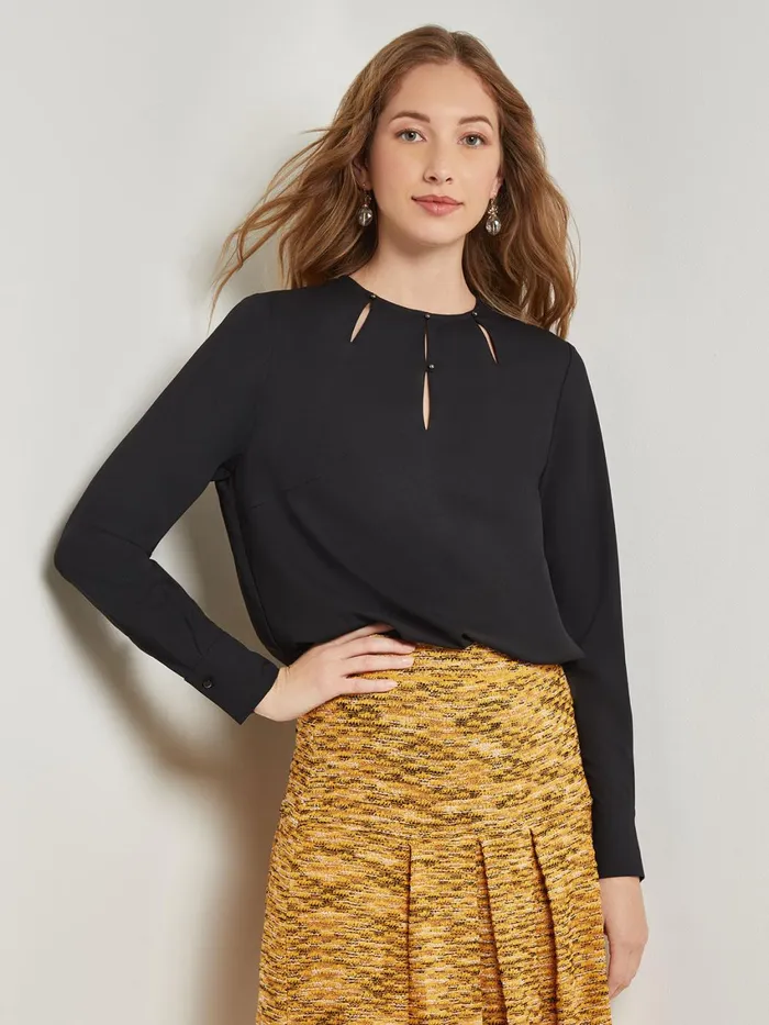 Misook Embellished Neckline Blouse 8211 Crepe De Chine Women Blouses and Shirts