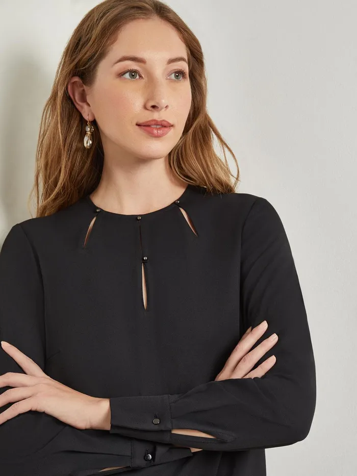 Misook Embellished Neckline Blouse 8211 Crepe De Chine Women Blouses and Shirts Misook Embellished Neckline Blouse 8211 Crepe De Chine Women Blouses and Shirts