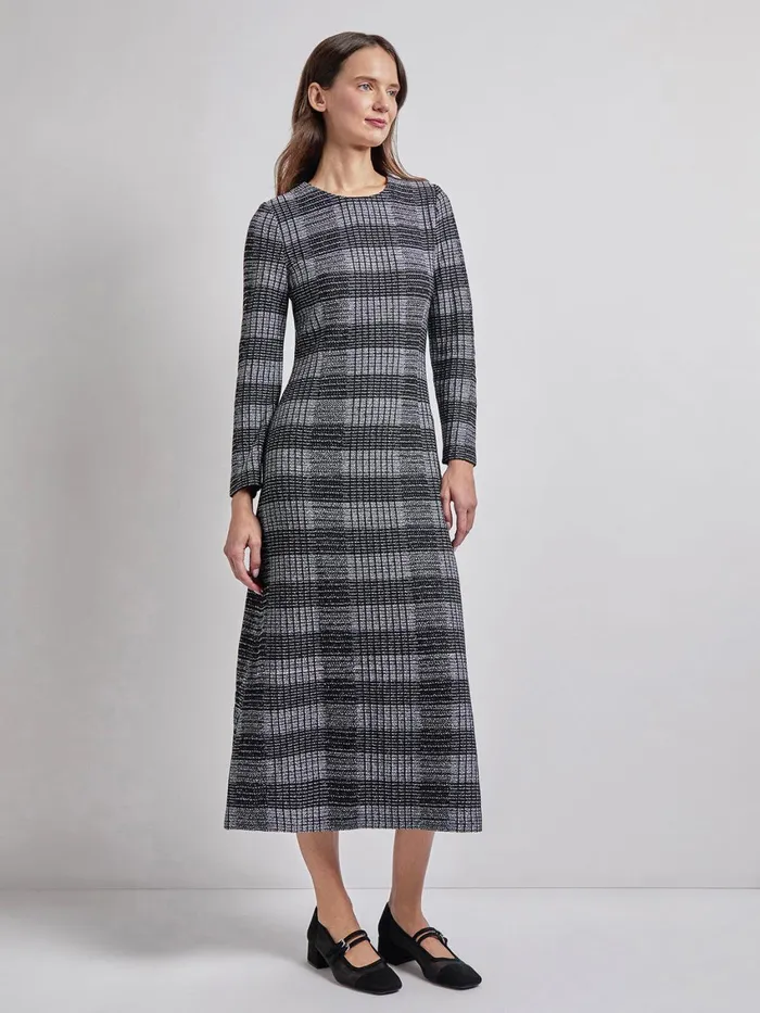 Misook Fit and Flare Tweed Knit Maxi Dress Women Dresses