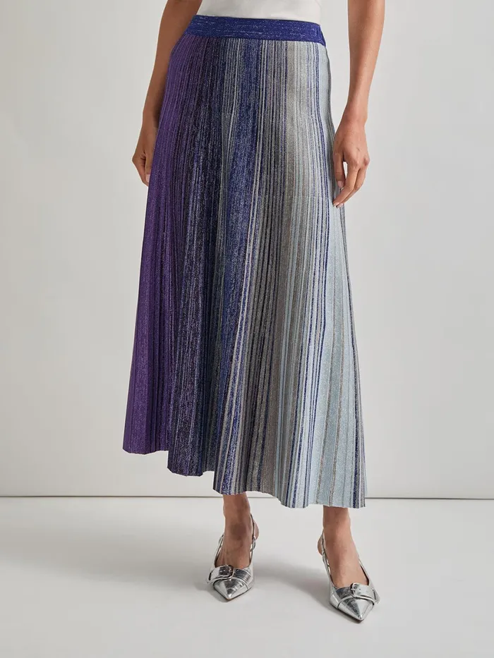 Misook Flared Shimmer Lurex Knit Maxi Skirt Women Skirts