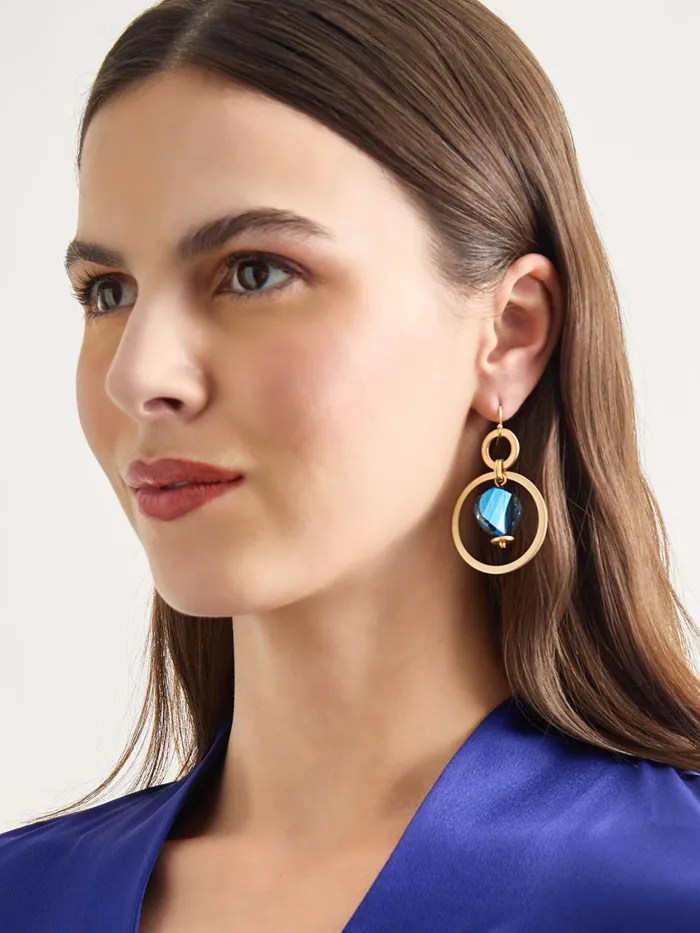 Misook Labradorite And Matte Gold Hoop Earrings Women Earrings Misook Labradorite And Matte Gold Hoop Earrings Women Earrings