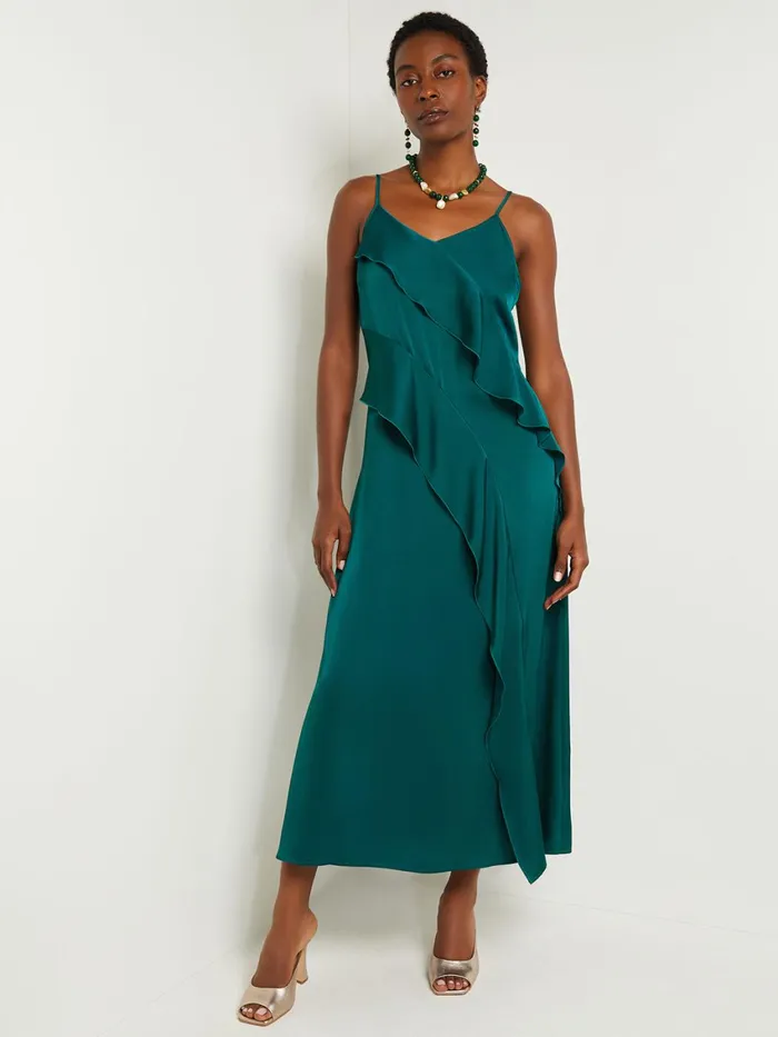 Misook Maxi ALine Dress 8211 Ruffled Crepe De Chine Women Dresses