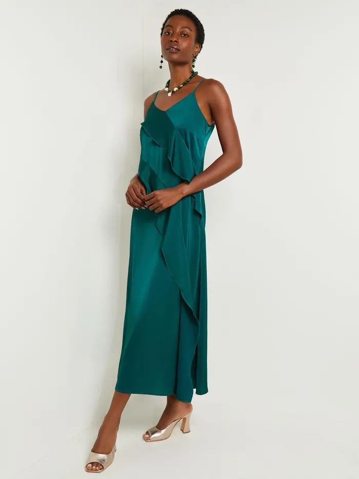 Misook Maxi ALine Dress 8211 Ruffled Crepe De Chine Women Dresses Misook Maxi ALine Dress 8211 Ruffled Crepe De Chine Women Dresses