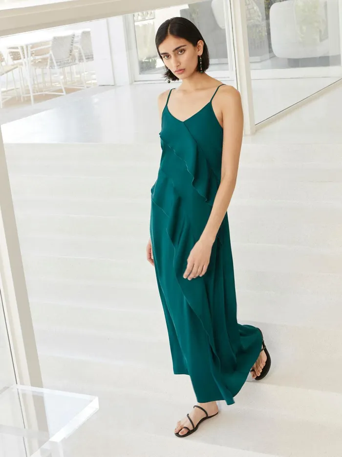 Misook Maxi ALine Dress 8211 Ruffled Crepe De Chine Women Dresses Misook Maxi ALine Dress 8211 Ruffled Crepe De Chine Women Dresses