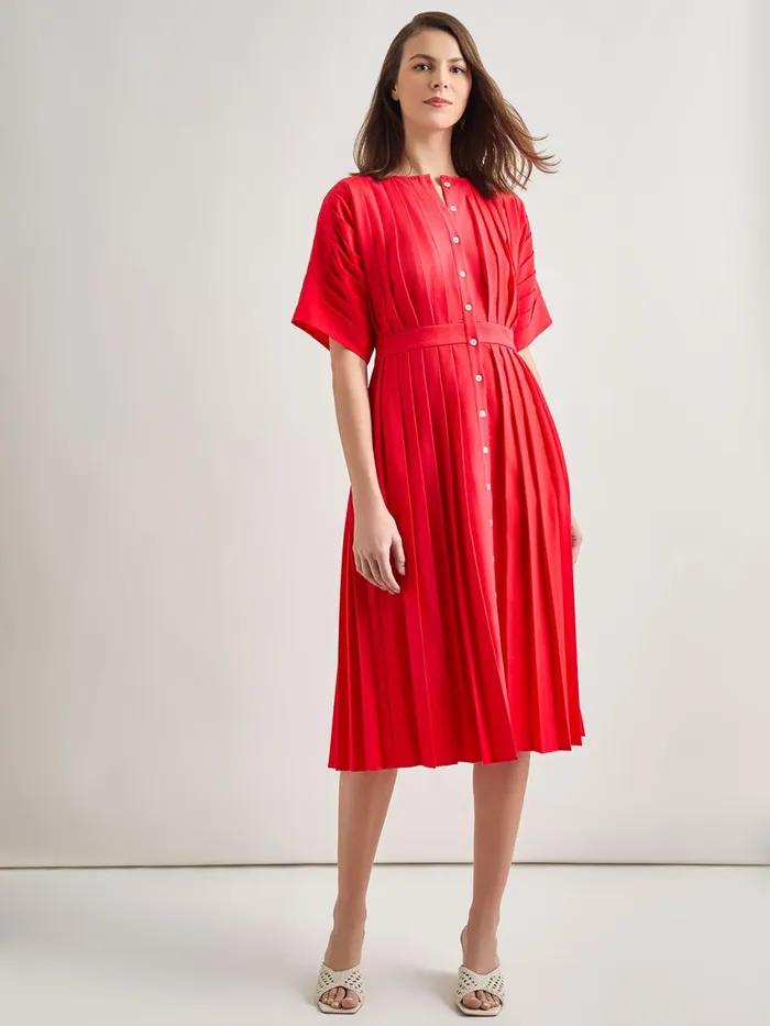 Misook Midi Fit and Flare Dress 8211 Hand Pleated Woven Women Dresses