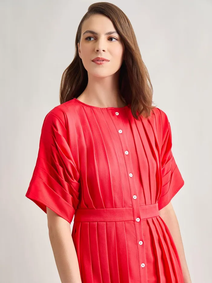 Misook Midi Fit and Flare Dress 8211 Hand Pleated Woven Women Dresses