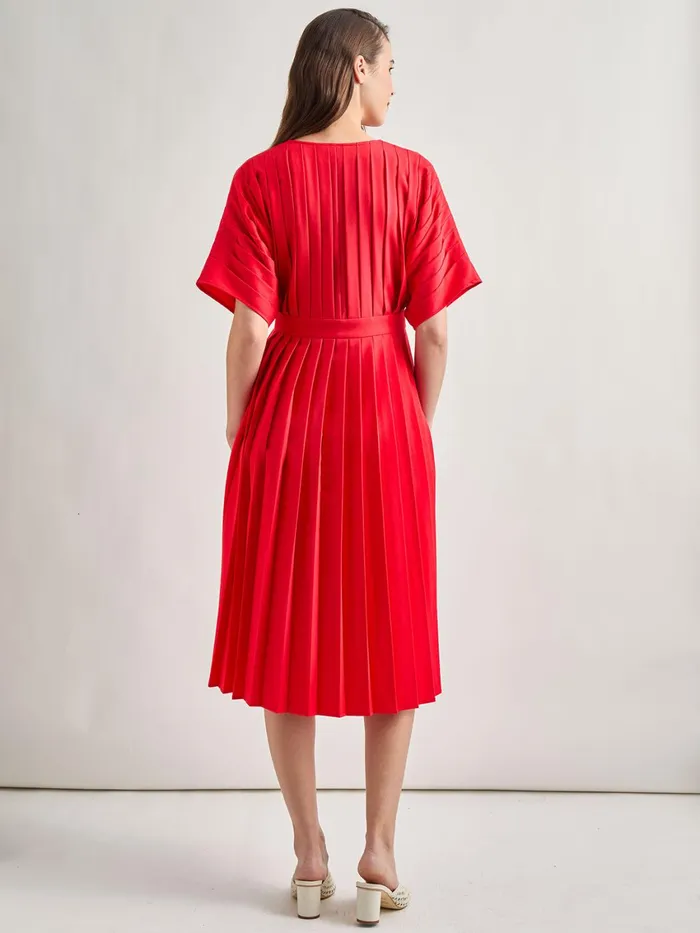 Misook Midi Fit and Flare Dress 8211 Hand Pleated Woven Women Dresses