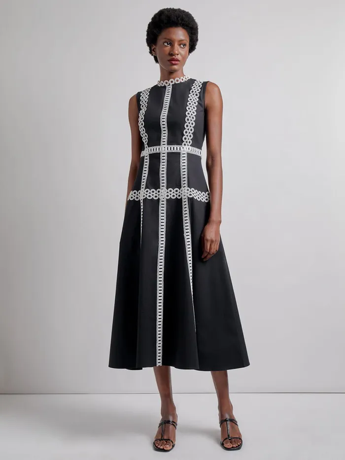 Misook Modern Fit and Flare Cotton Eyelet Trim Maxi Dress Women Dresses