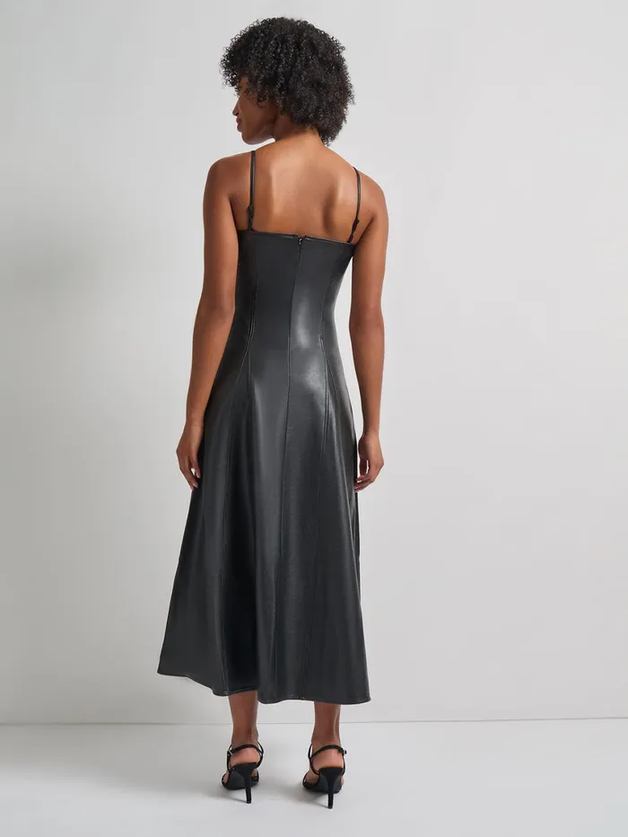 Misook Modern FitandFlare Vegan Leather Princess Seam Maxi Dress Women Dresses Misook Modern FitandFlare Vegan Leather Princess Seam Maxi Dress Women Dresses