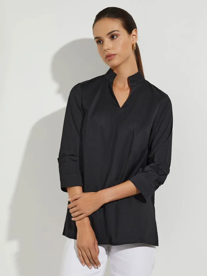 Misook Ruche Sleeve Cotton Tunic Women Tops and Tees