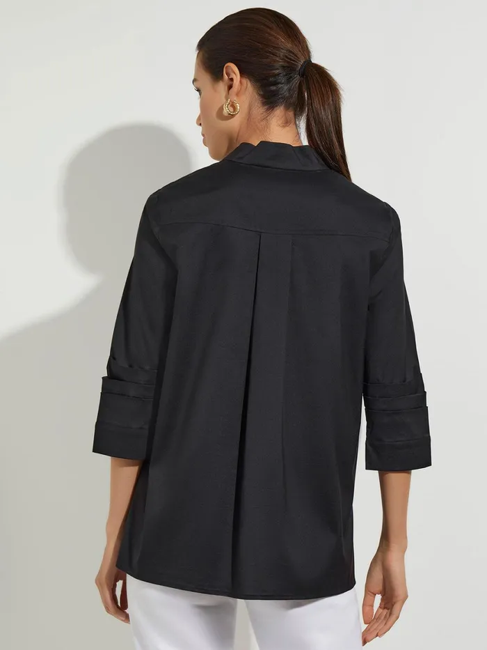 Misook Ruche Sleeve Cotton Tunic Women Tops and Tees Misook Ruche Sleeve Cotton Tunic Women Tops and Tees