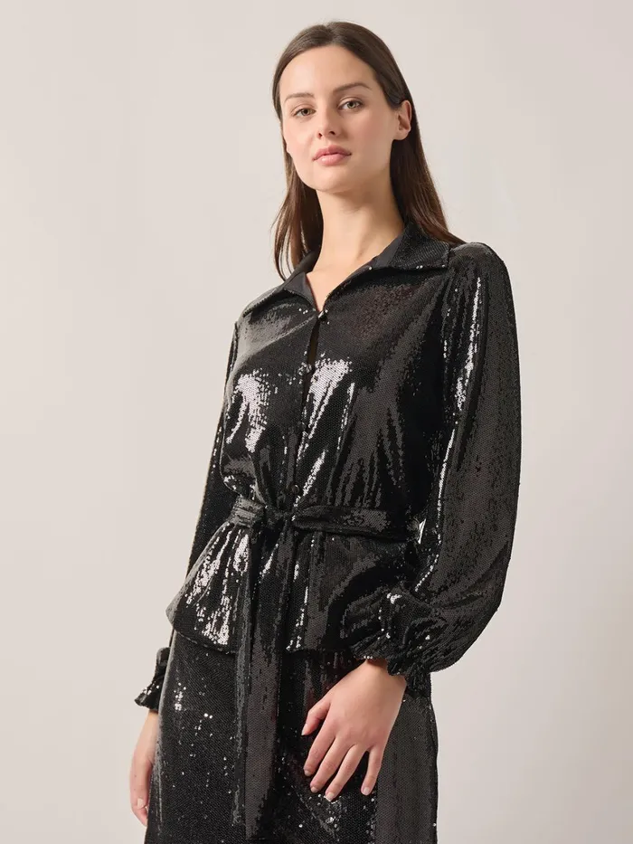 Misook Sequin Novelty Woven Blouse Women Tops and Tees