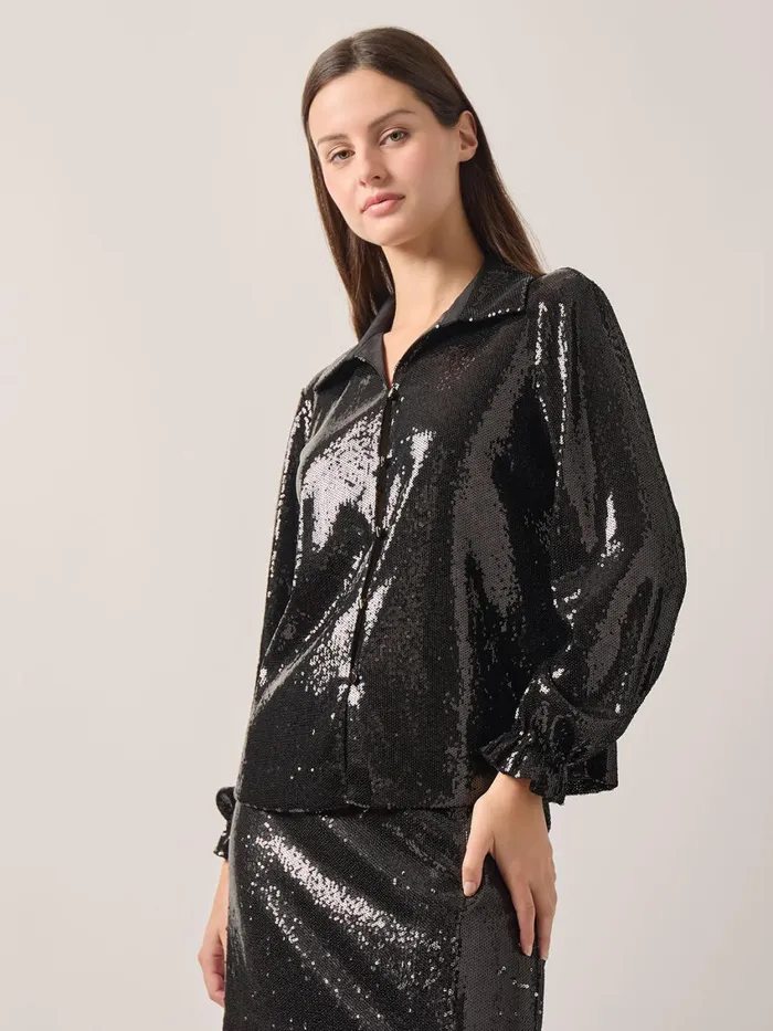 Misook Sequin Novelty Woven Blouse Women Tops and Tees