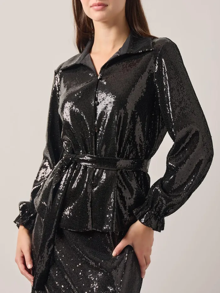 Misook Sequin Novelty Woven Blouse Women Tops and Tees