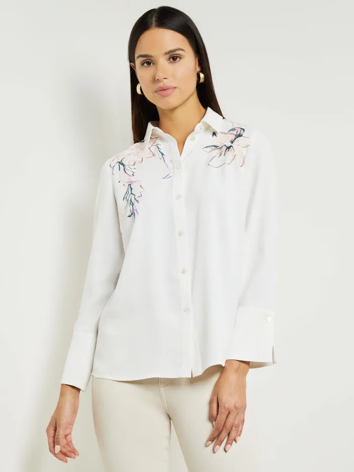 Misook White Floral Top 8211 Crepe De Chine Blouse Misook Women Blouses and Shirts