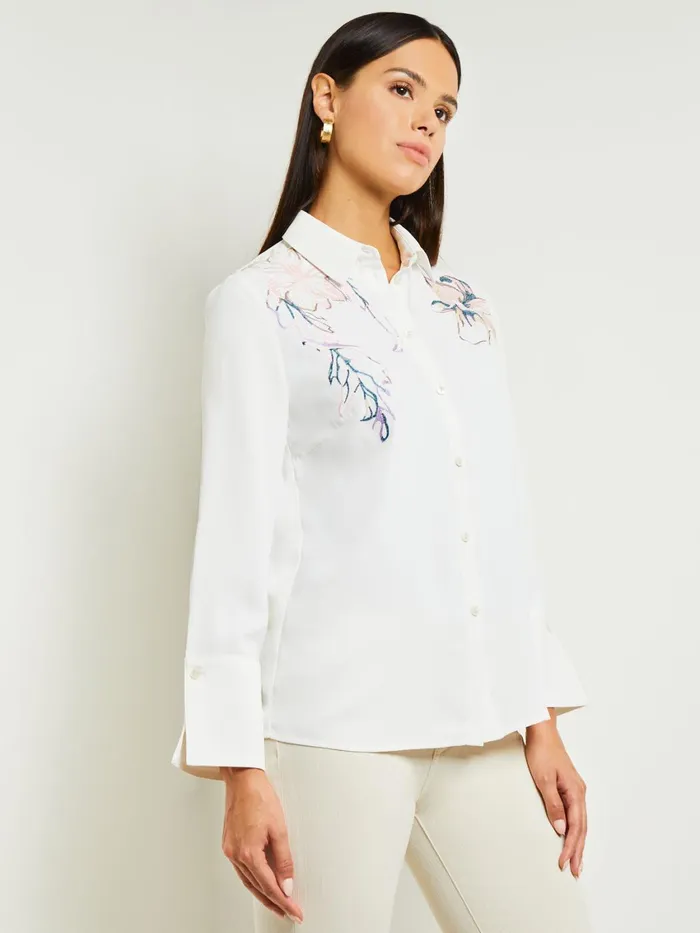 Misook White Floral Top 8211 Crepe De Chine Blouse Misook Women Blouses and Shirts
