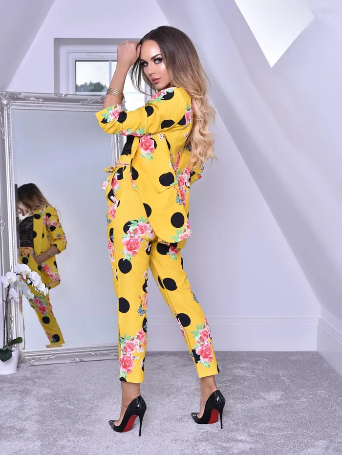Mustard Floral Polka Dot Paper Bag Pocket Belted Trousers Women Missfiga Trousers