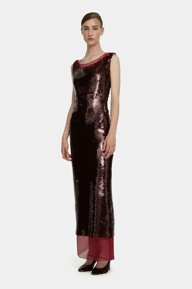 Nehemia Dress in Burgundy Jelly Sequins Gowns Emilia Wickstead Women