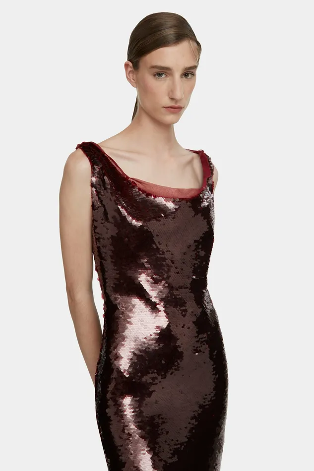 Nehemia Dress in Burgundy Jelly Sequins Gowns Emilia Wickstead Women Nehemia Dress in Burgundy Jelly Sequins Gowns Emilia Wickstead Women