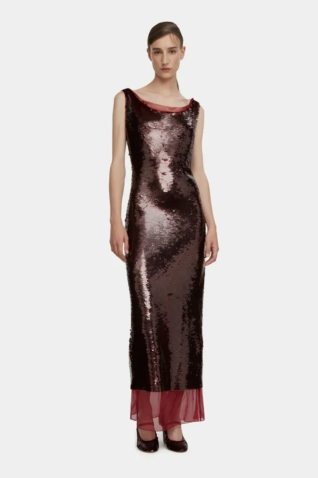 Nehemia Dress in Burgundy Jelly Sequins Gowns Emilia Wickstead Women Nehemia Dress in Burgundy Jelly Sequins Gowns Emilia Wickstead Women