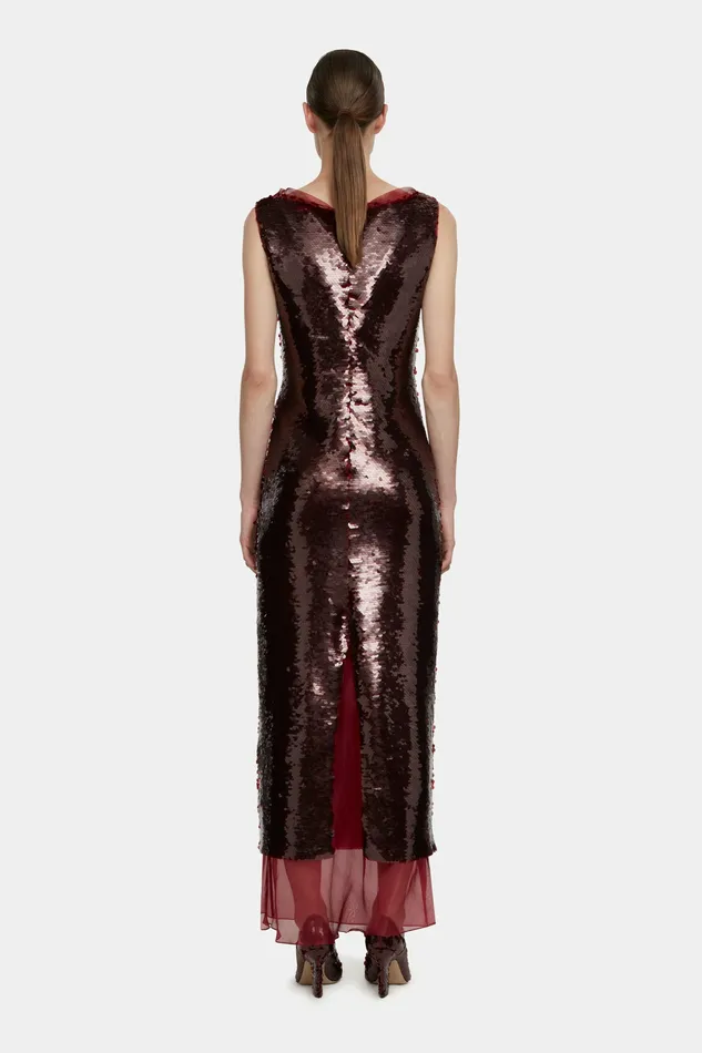 Nehemia Dress in Burgundy Jelly Sequins Gowns Emilia Wickstead Women Nehemia Dress in Burgundy Jelly Sequins Gowns Emilia Wickstead Women