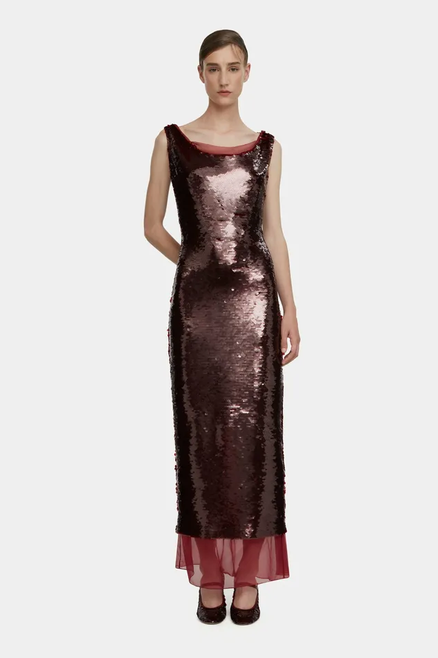 Nehemia Dress in Burgundy Jelly Sequins Gowns Emilia Wickstead Women Nehemia Dress in Burgundy Jelly Sequins Gowns Emilia Wickstead Women