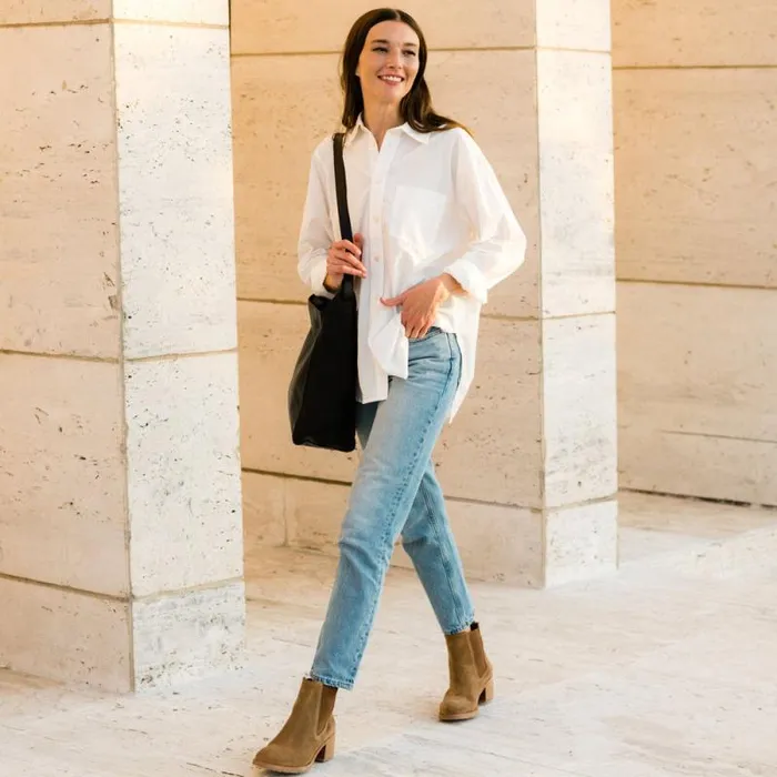 Nisolo Heels Women Ana GoTo Heeled Chelsea Boot Taupe Suede Nisolo Heels Women Ana GoTo Heeled Chelsea Boot Taupe Suede