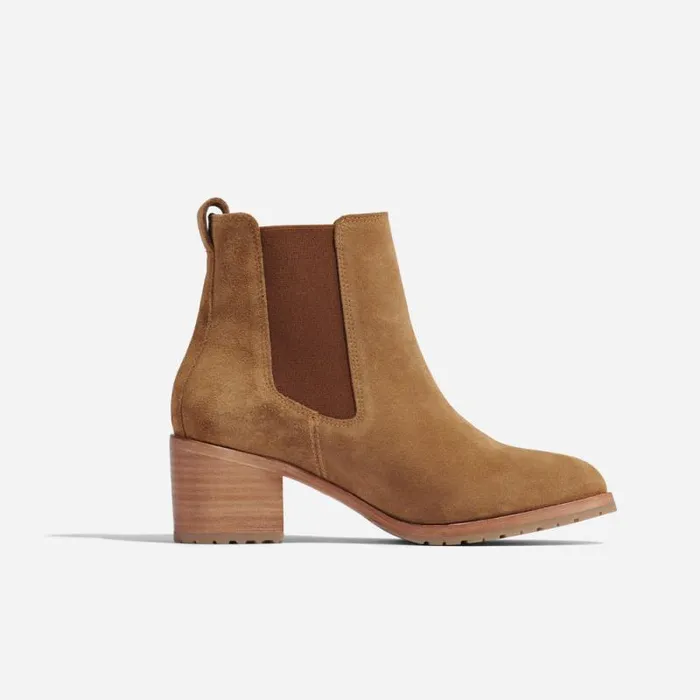 Nisolo Heels Women Ana GoTo Heeled Chelsea Boot Taupe Suede Nisolo Heels Women Ana GoTo Heeled Chelsea Boot Taupe Suede