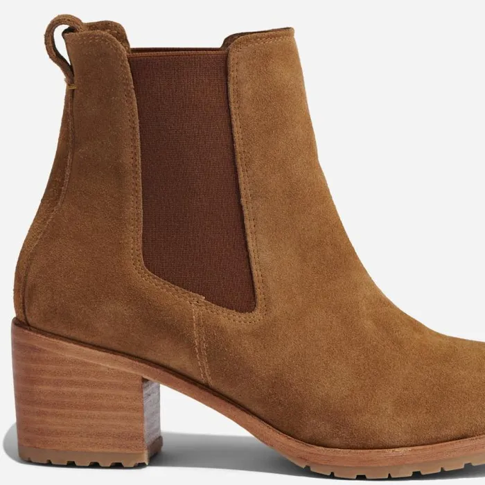 Nisolo Heels Women Ana GoTo Heeled Chelsea Boot Taupe Suede Nisolo Heels Women Ana GoTo Heeled Chelsea Boot Taupe Suede