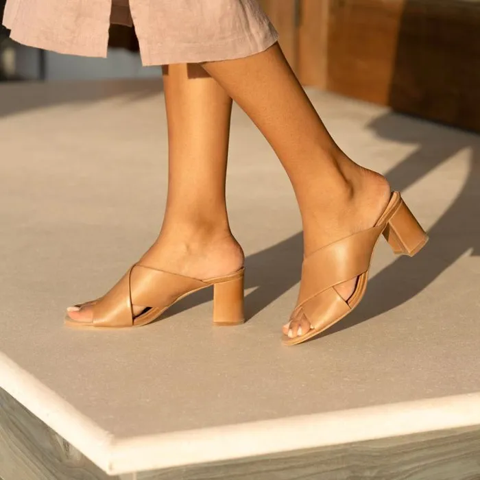 Nisolo Heels Women Carina Cross Strap Mule Almond Nisolo Heels Women Carina Cross Strap Mule Almond