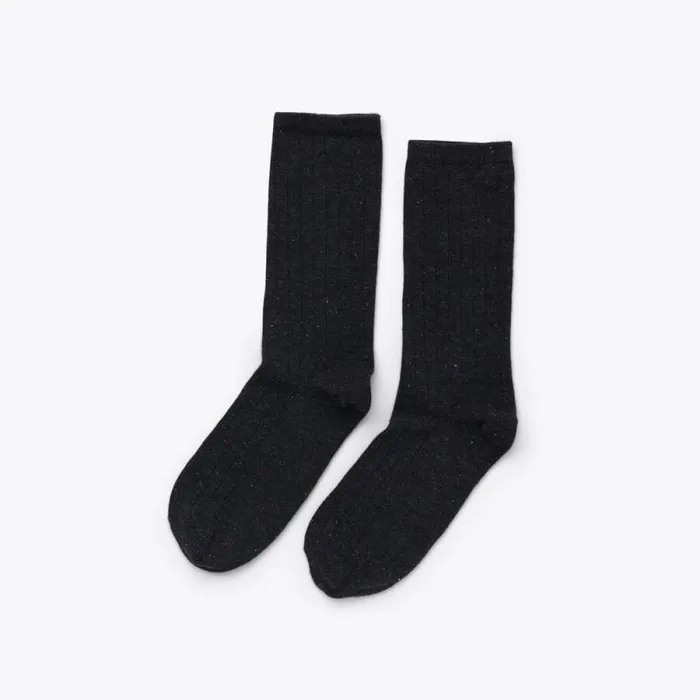 Nisolo Socks Women Cotton Crew Sock Black Multicolor Marl