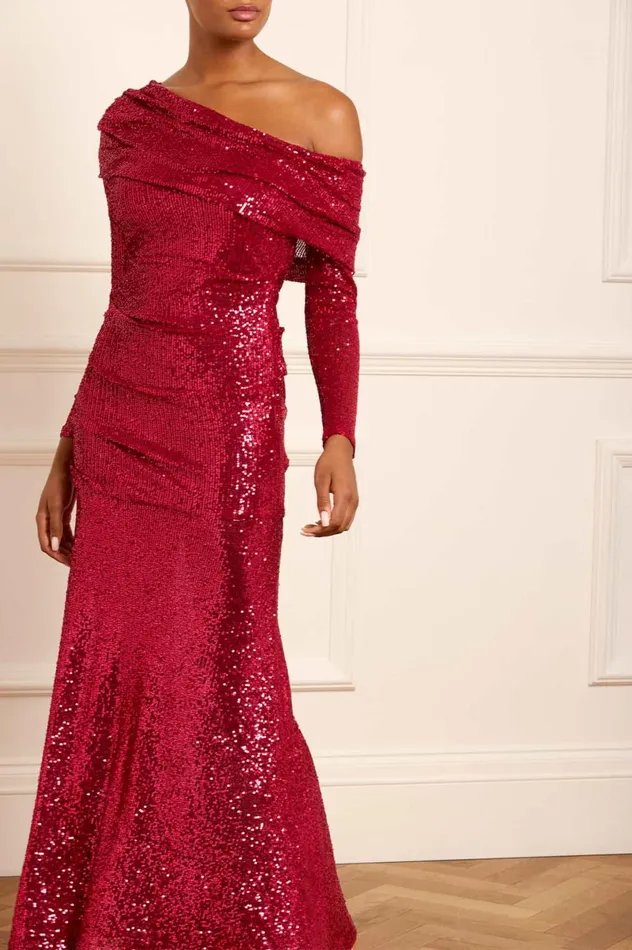 Nova OneShoulder Ankle Gown Red Women Needle and Thread Dresses