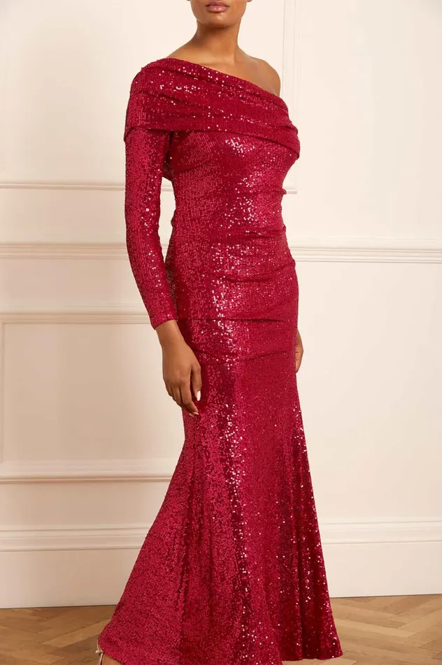 Nova OneShoulder Ankle Gown Red Women Needle and Thread Dresses