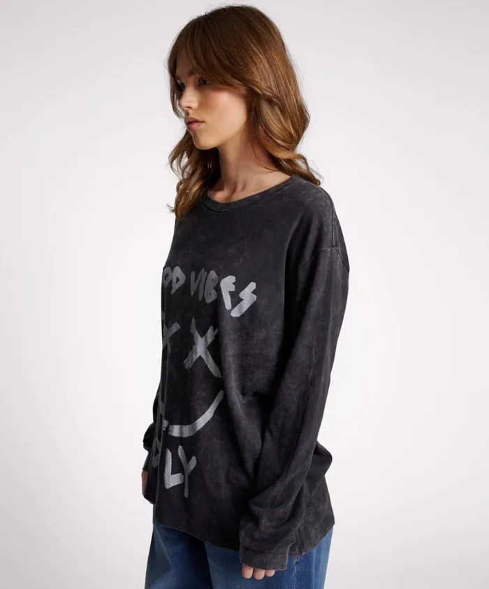 One Teaspoon Basic Tees GOOD VIBES ONLY LONG SLEEVE TEE 8211 Women One Teaspoon Basic Tees GOOD VIBES ONLY LONG SLEEVE TEE 8211 Women