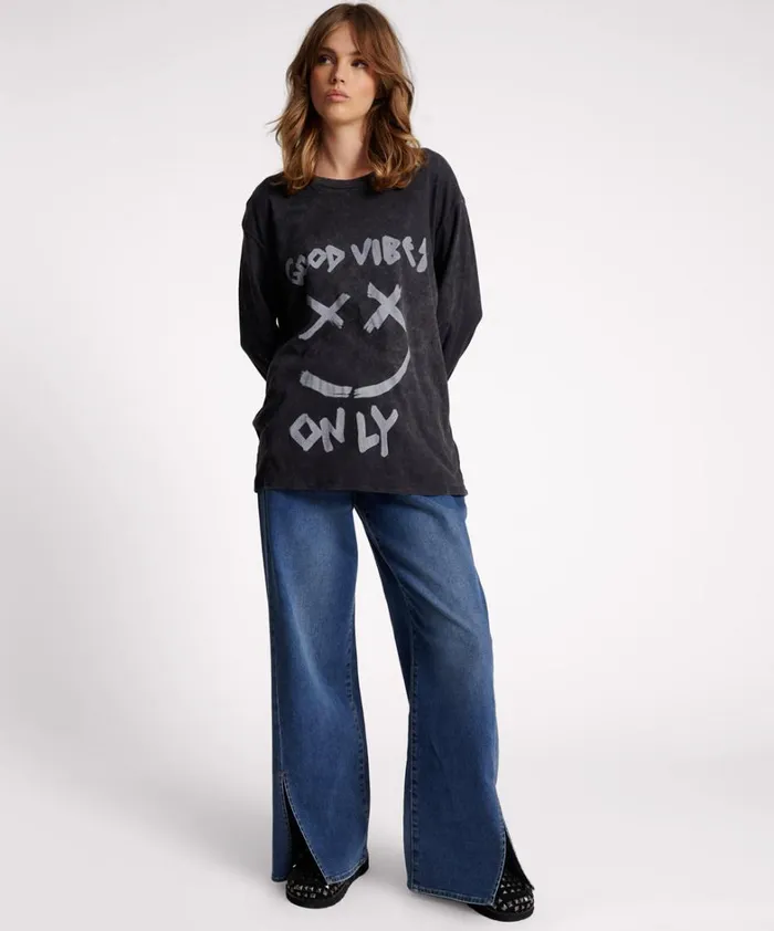 One Teaspoon Basic Tees GOOD VIBES ONLY LONG SLEEVE TEE 8211 Women One Teaspoon Basic Tees GOOD VIBES ONLY LONG SLEEVE TEE 8211 Women