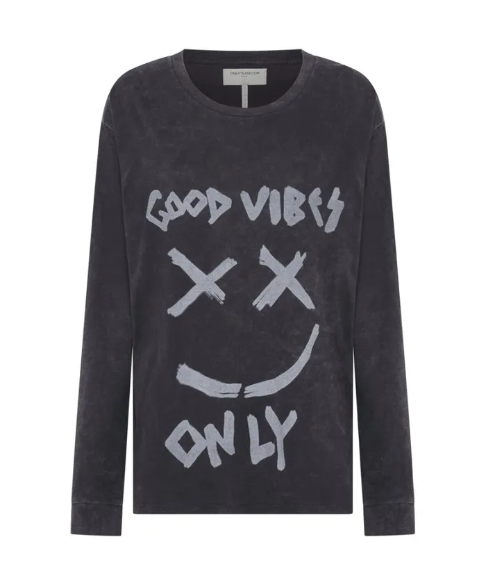 One Teaspoon Basic Tees GOOD VIBES ONLY LONG SLEEVE TEE 8211 Women One Teaspoon Basic Tees GOOD VIBES ONLY LONG SLEEVE TEE 8211 Women