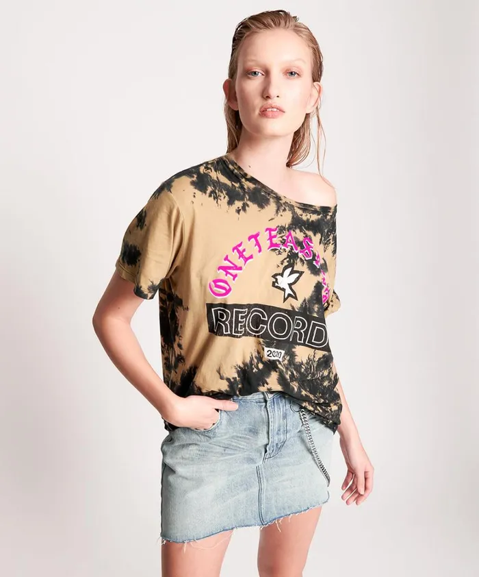 One Teaspoon Basic Tees OT RECORDS TIE DYED BOYFRIEND TEE 8211 Women