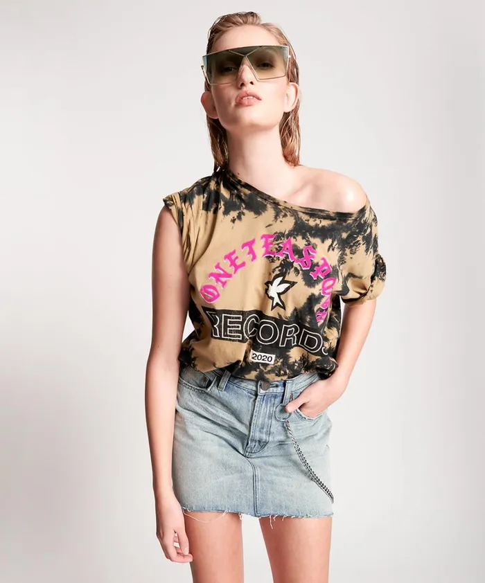 One Teaspoon Basic Tees OT RECORDS TIE DYED BOYFRIEND TEE 8211 Women One Teaspoon Basic Tees OT RECORDS TIE DYED BOYFRIEND TEE 8211 Women