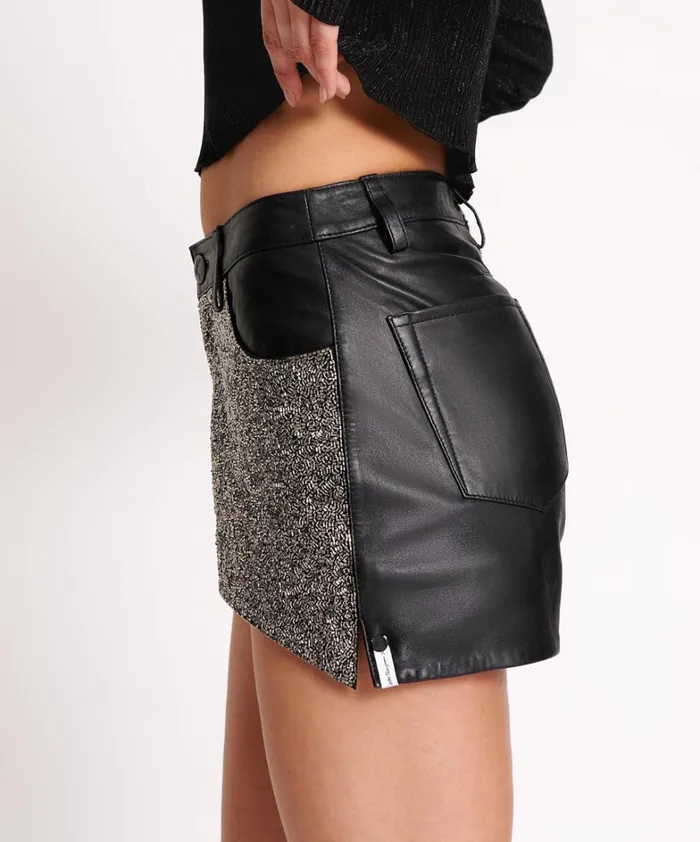 One Teaspoon Bottoms CRUSHED CRYSTAL LEATHER LE WOLVES SHORTS 8211 Women One Teaspoon Bottoms CRUSHED CRYSTAL LEATHER LE WOLVES SHORTS 8211 Women
